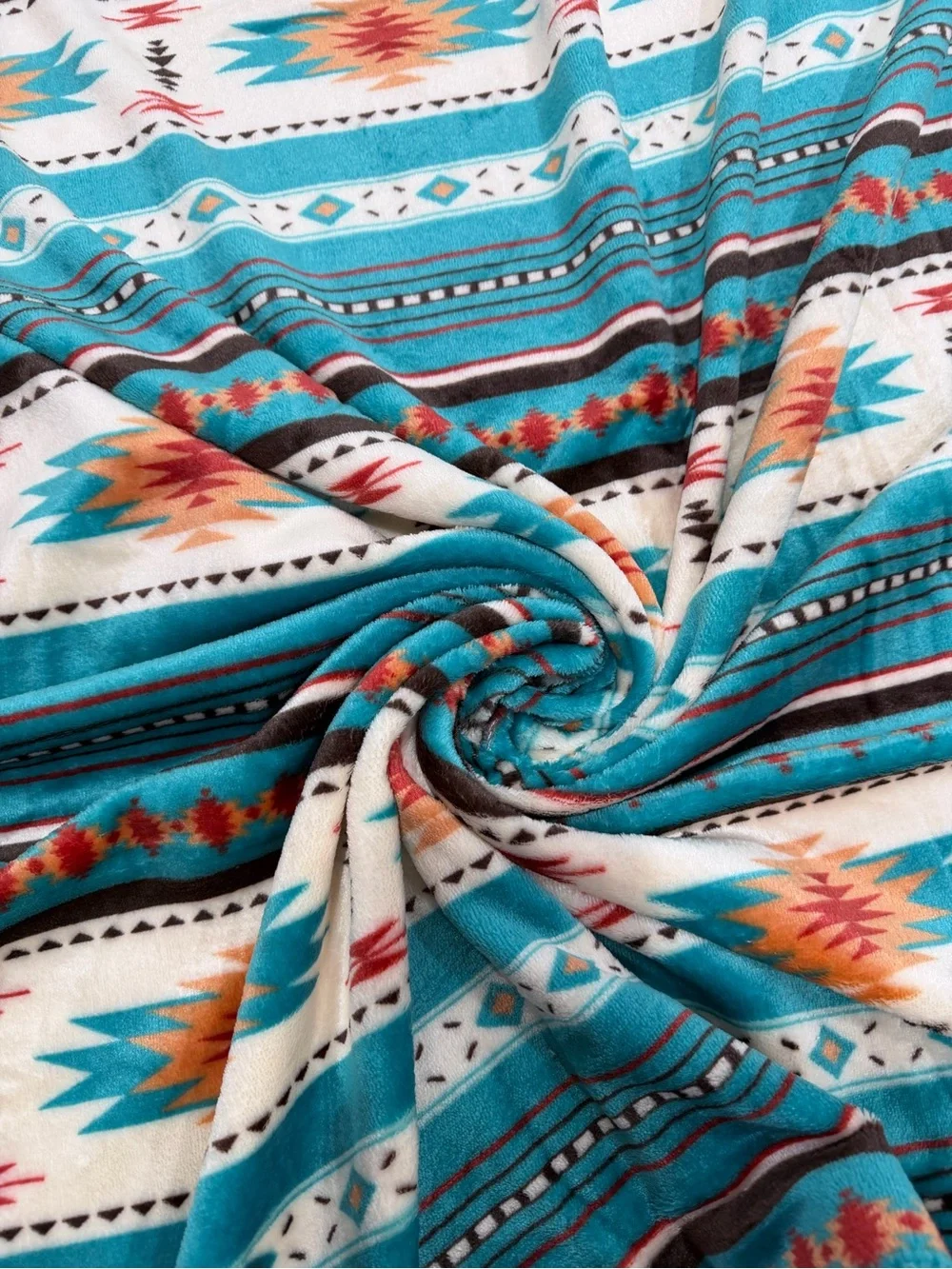 TEAL Queen Southwest tribal Aztec Geometric Plush fleece Blanket